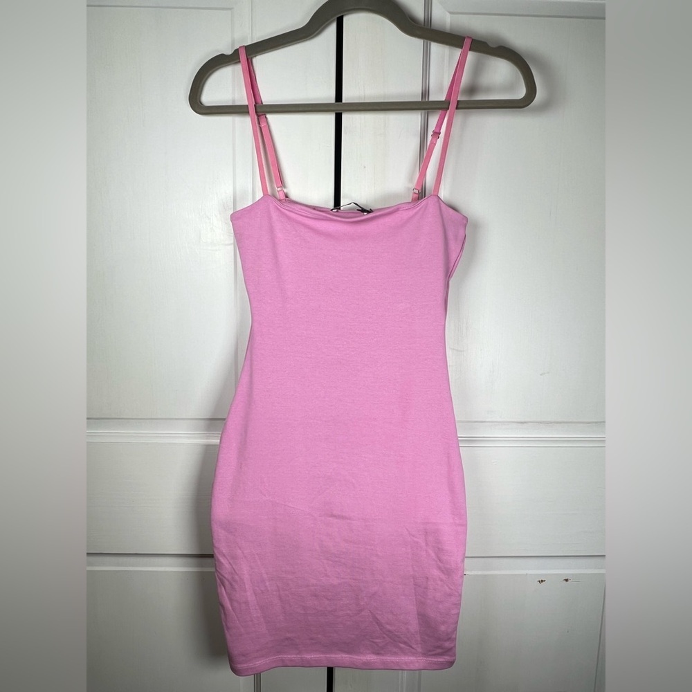 NWT Zara Barbie Pink Adjustable Spaghetti Strap Bodycon Dress Size Small - Picture 3 of 6